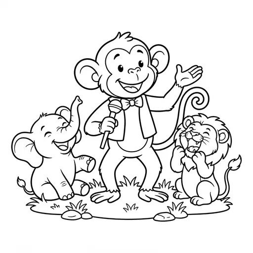 Comic Coloring Page — Telling Jokes to Animal Friends