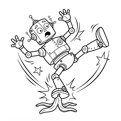 Comic Coloring Page — Slipping on a Banana Peel