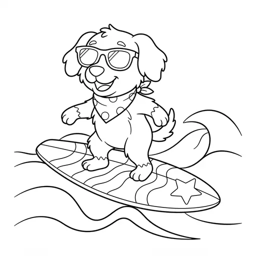 Sunglasses Coloring Page — Surfing with Sunglasses and Bandana