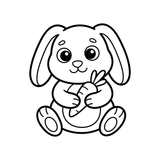 Easy Cute Animal Coloring Page — Holding a Carrot