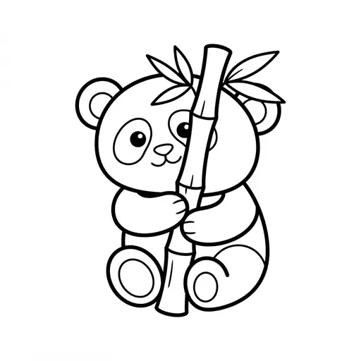 Easy Cute Animal Coloring Page — Hugging a Bamboo Stick
