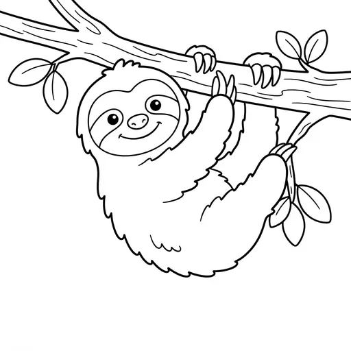 Cute Animal Coloring Page — Hanging From a Tree Branch