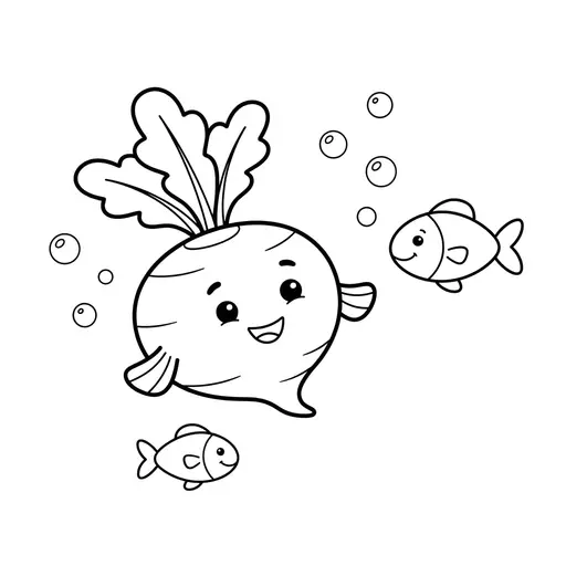 Vegetable Coloring Page — Swimming Underwater With Small Fish