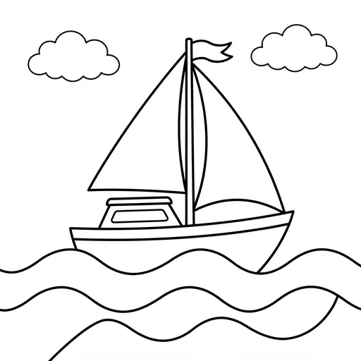 Easy Coloring Page — On Gentle Waves with Clouds