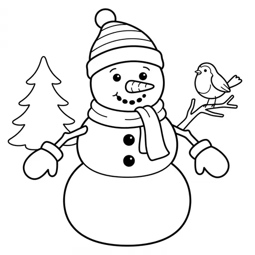 Easy Coloring Page — Wearing a Striped Hat and Scarf