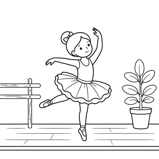Girl Coloring Page — Dancing in a Ballet Studio
