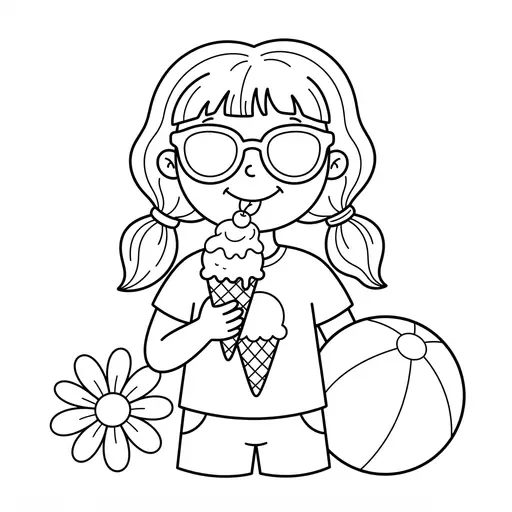 Sunglasses Coloring Page — Eating Ice Cream with Sunglasses