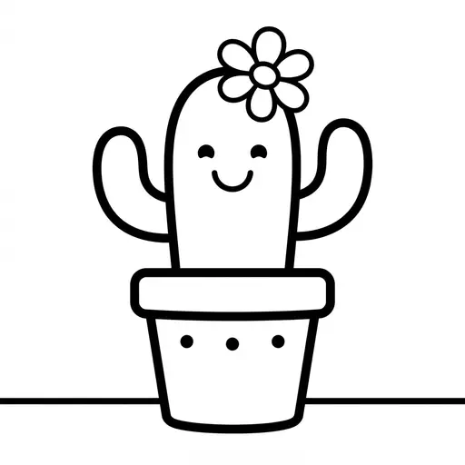 Easy Cactus Coloring Page — Happy Cactus with Flower in Pot