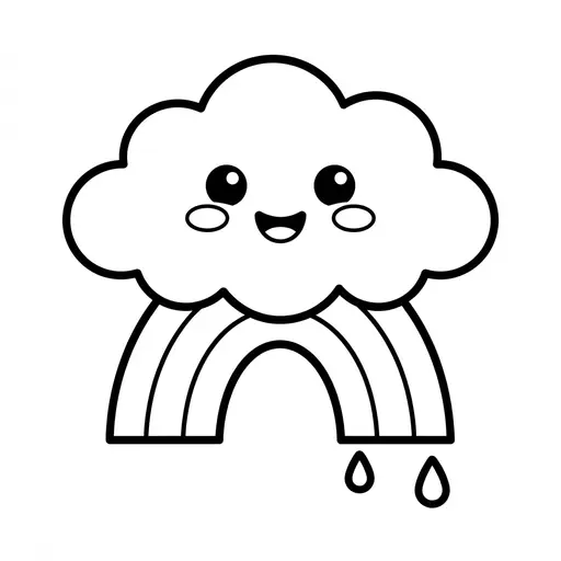 Easy Coloring Page Coloring Page — Smiling Cloud with Raindrops