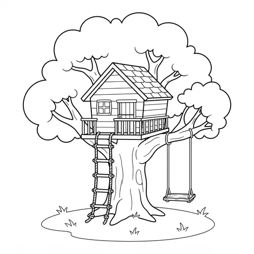 Coloring Page Coloring Page — With Rope Ladder and Swing