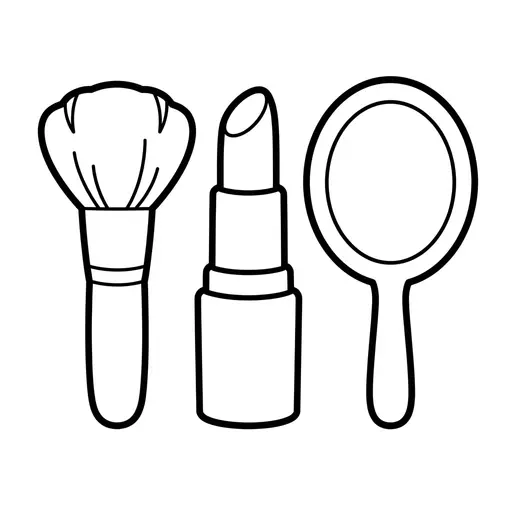 Easy Makeup Coloring Page — Brush, Lipstick, and Hand Mirror