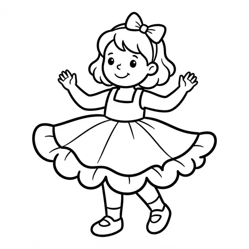 Easy Girl Coloring Page — Twirling in a Frilly Dress