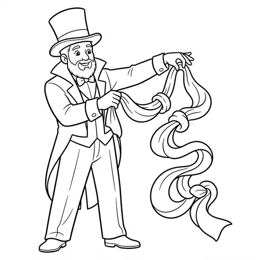 Top Hat Coloring Page — Pulling Silky Scarves From Sleeve
