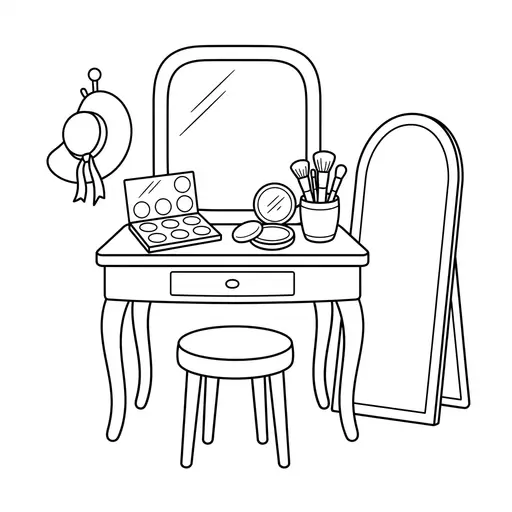 Makeup Coloring Page — Makeup Table With Palettes and Brushes