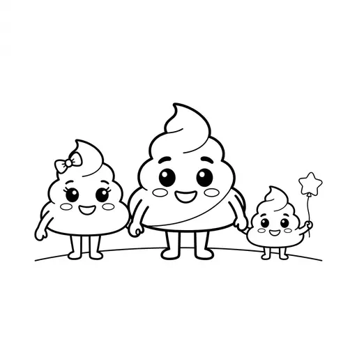 Poop Coloring Page — Cute Family Holding Hands