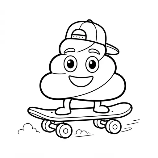 Poop Coloring Page — Wearing a Hat on a Skateboard