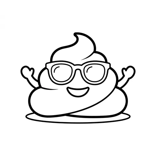 Easy Poop Coloring Page — Wearing Sunglasses and Smiling