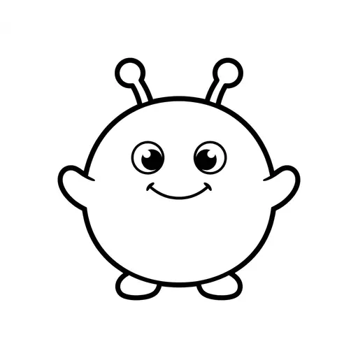 Easy Silly Yellow Creature Coloring Page — Round Body and Two Antennae