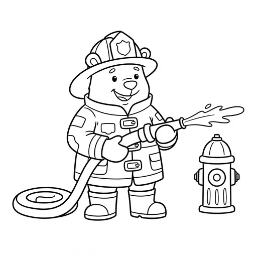 Silly Yellow Creature Coloring Page — Bear Holding a Water Hose