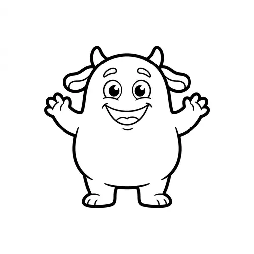 Easy Silly Yellow Creature Coloring Page — Friendly Creature With Little Horns