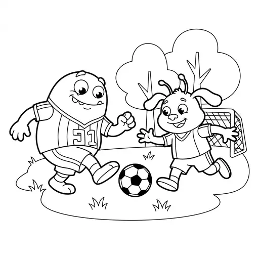 Silly Yellow Creature Coloring Page — Playing Soccer in the Park