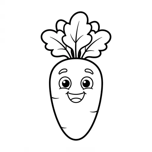 Easy Vegetable Coloring Page — Friendly Face and Leafy Tops