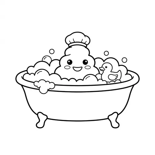 Poop Coloring Page — Taking a Bubble Bath with a Rubber Duck