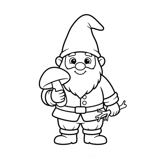 Easy Storybook Character Coloring Page — Holding a Mushroom and Stick