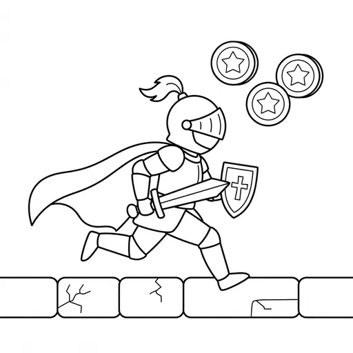 Video Game Coloring Page — Running and Collecting Coins