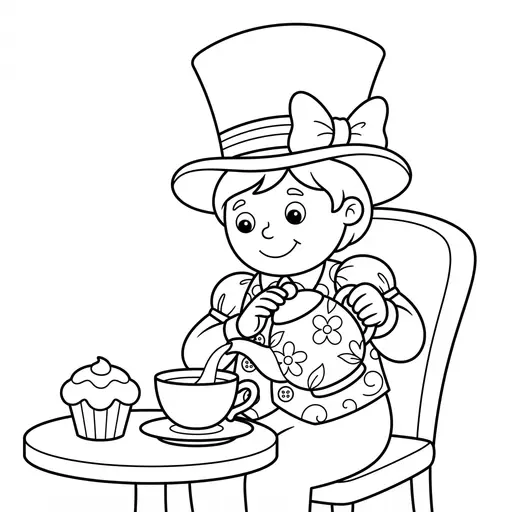 Top Hat Coloring Page — Pouring Tea at Table