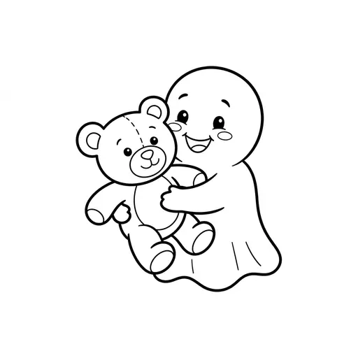 Easy Ghost Coloring Page — Hugging A Teddy Bear