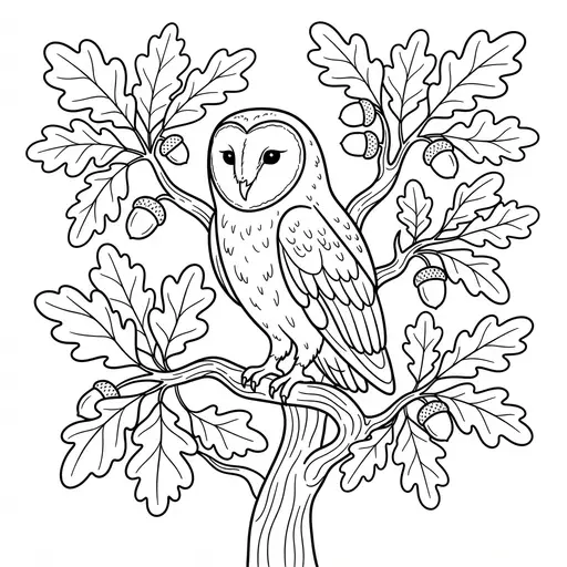 Owl Coloring Page for Adults — In An Autumn Oak Tree