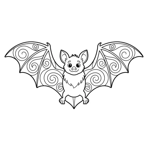 Bat Coloring Page for Adults — With Swirling Wing Patterns