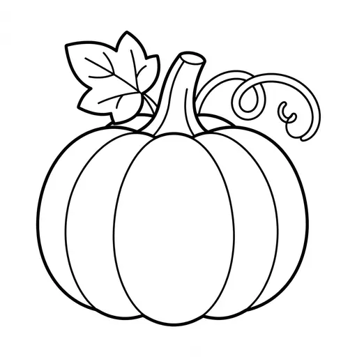 Easy Pumpkin Coloring Page — With a Curly Vine and One Leaf