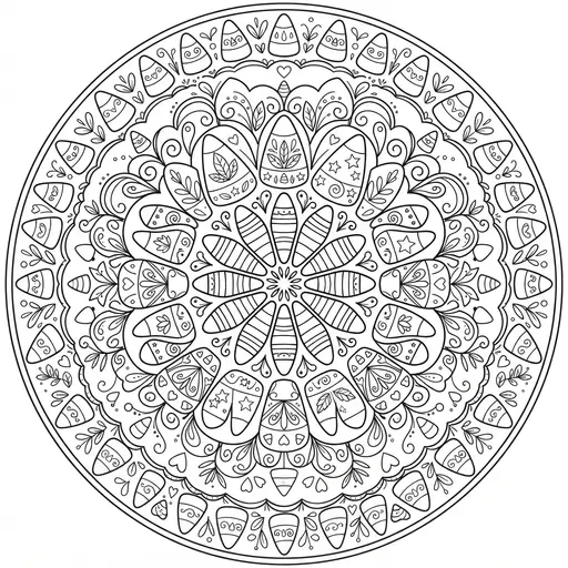 Candy Corn Coloring Page — Circular Mandala With Swirls