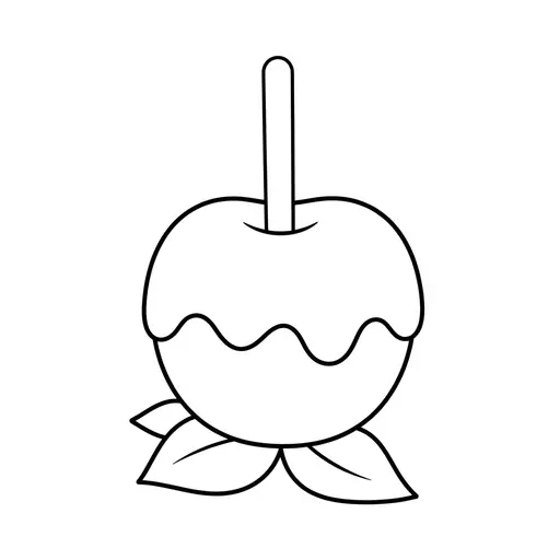 Easy Caramel Apple Coloring Page — On a Stick With Leaves