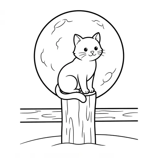 Cat Coloring Page — Sitting on a Fence Post