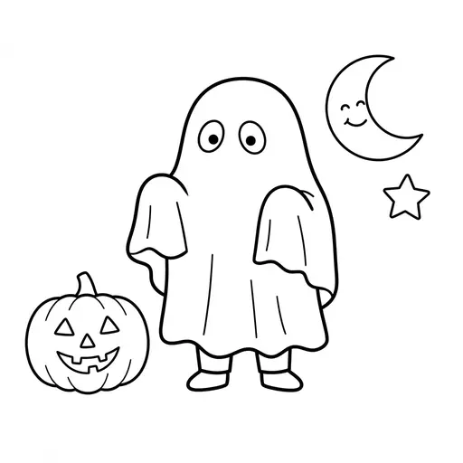 Easy Ghost Coloring Page — Standing With Jack o Lantern