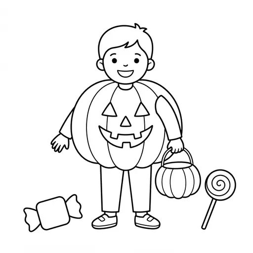Easy Pumpkin Coloring Page — Holding a Candy Bucket