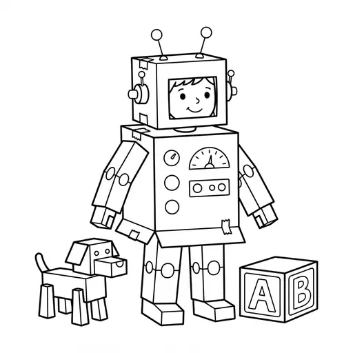 Robot Coloring Page — Made of Cardboard Boxes