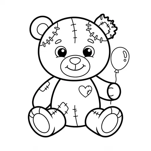Easy Teddy Bear Coloring Page — Zombie With a Patched Ear