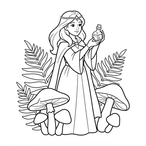 Witch Coloring Page for Adults — Holding a Potion Bottle