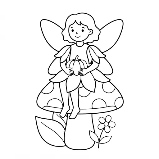 Fairy Coloring Page — Sitting on a Mushroom