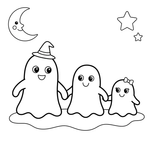 Easy Ghost Coloring Page — Family Holding Hands