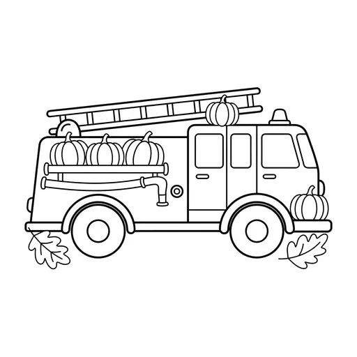 Easy Fire Truck Coloring Page — Loaded With Pumpkins and Autumn Leaves