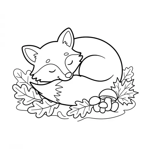 Fox Coloring Page — Curled Up in Fallen Leaves