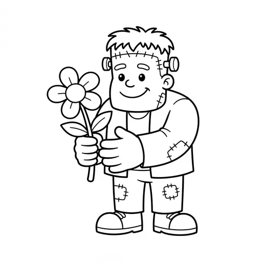 Easy Monster Coloring Page — Holding a Large Flower