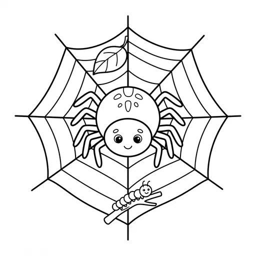 Easy Spider Coloring Page — Sitting on an Intricate Web