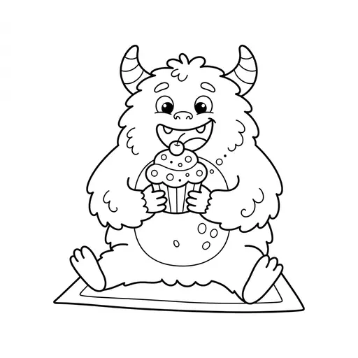 Easy Monster Coloring Page — Eating a Large Cupcake