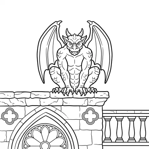 Gargoyle Coloring Page for Adults — Perched on a Stone Ledge